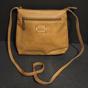 Vintage Fossil Brown Genuine Leather Crossbody Bag Purse Front Zip